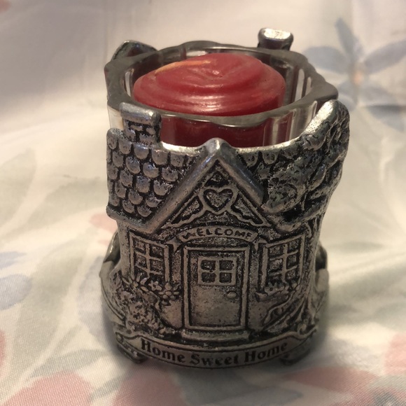 Vintage 1996 Carson Pewter Candle Holder "Home Sweet Home" w/votive&candle 3x3 - Picture 3 of 4